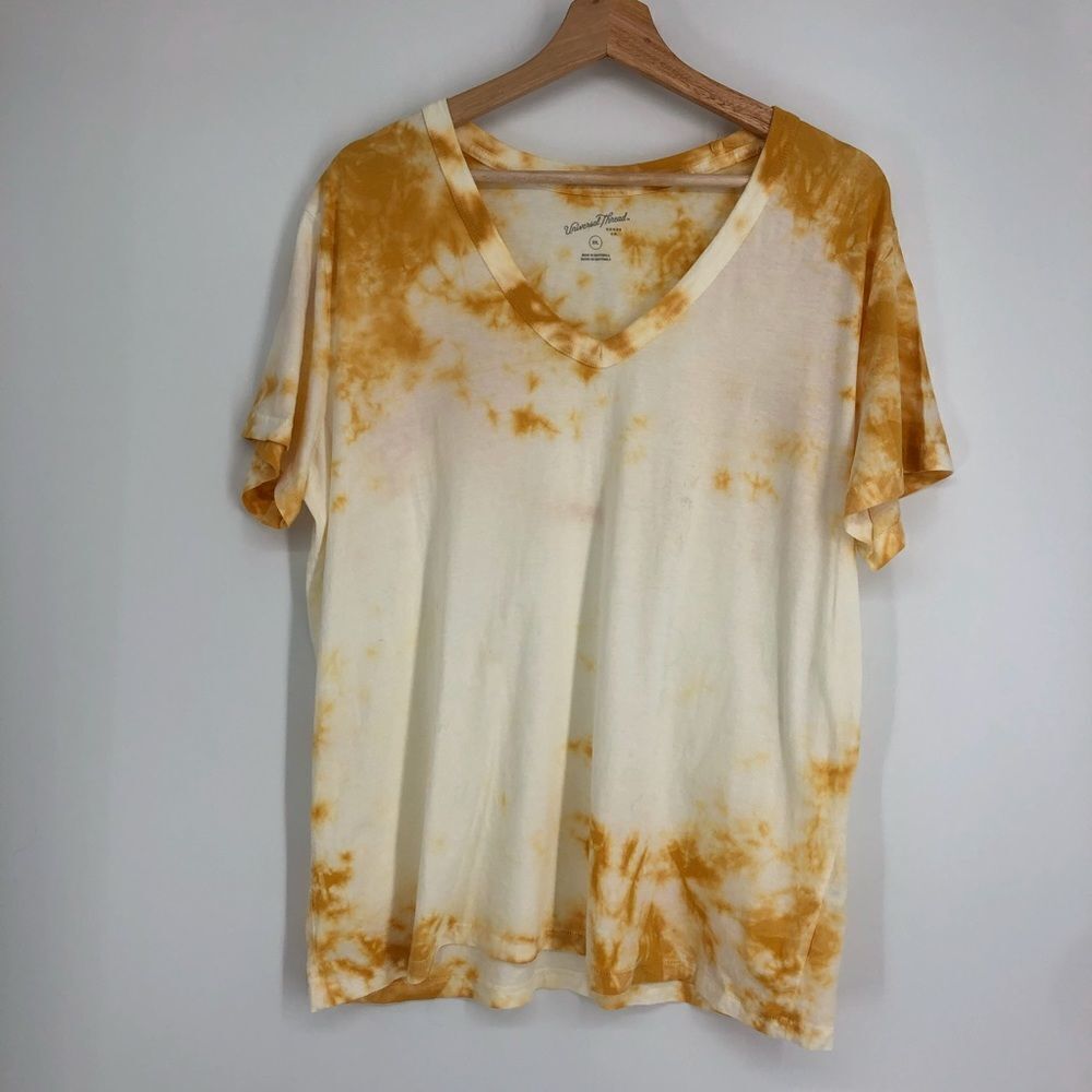 Universal Thread‎ Shirt Womens XXL Yellow Tie Dye V Neck Tee Short Sleeve